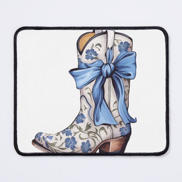 Item preview, Floral Cowboy Boot with Blue Bow Illustration designed and sold by Charlietule.