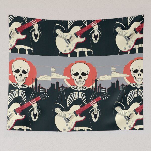 Item preview, Skeleton Deadhead Guitar baseball jersey in socialist style city designed and sold by AuroraXGreen.
