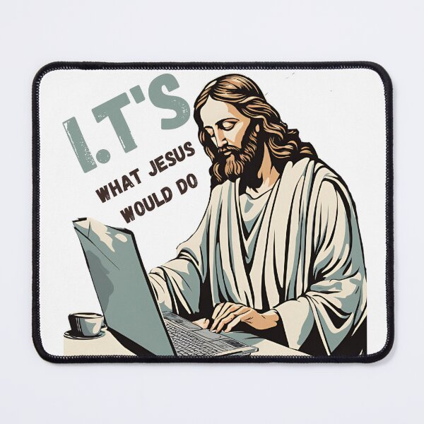Item preview, I.Ts What Jesus Would Do – Humorous Jesus Working on Laptop Design designed and sold by Invisible-Cult.