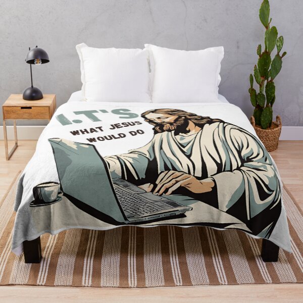 Item preview, I.Ts What Jesus Would Do – Humorous Jesus Working on Laptop Design designed and sold by Invisible-Cult.