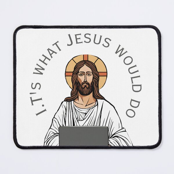 Item preview, I.Ts What Jesus Would Do – Humorous Jesus Working on Laptop Design designed and sold by Invisible-Cult.