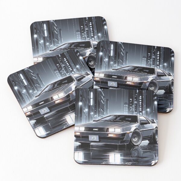 Item preview, Manga Style DeLorean DMC12 in a rainy city at night designed and sold by 73corners.