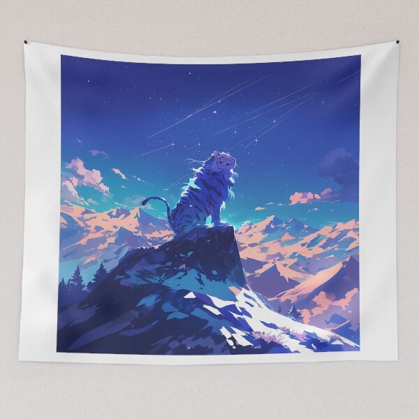 Item preview, Tiger with Long Mane on Mountain Under Starry Sky designed and sold by Christian Weiss.