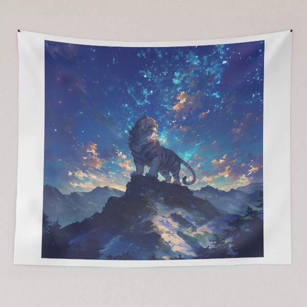 Item preview, Tiger with Long Mane on Mountain Under Starry Sky designed and sold by Christian Weiss.