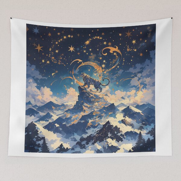 Item preview, Tiger with Long Mane on Mountain Under Starry Sky designed and sold by Christian Weiss.