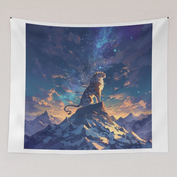 Item preview, Tiger with Long Mane on Mountain Under Starry Sky designed and sold by Christian Weiss.
