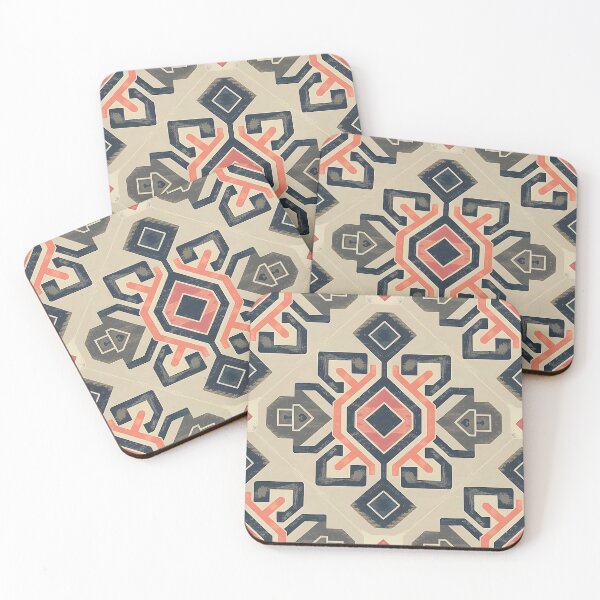 Item preview, Aztec Boho Tile Pattern – Vintage Geometric Design in Coral and Gray designed and sold by Dshoppin.