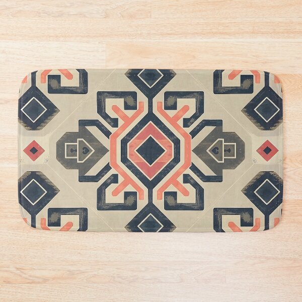Item preview, Aztec Boho Tile Pattern – Vintage Geometric Design in Coral and Gray designed and sold by Dshoppin.