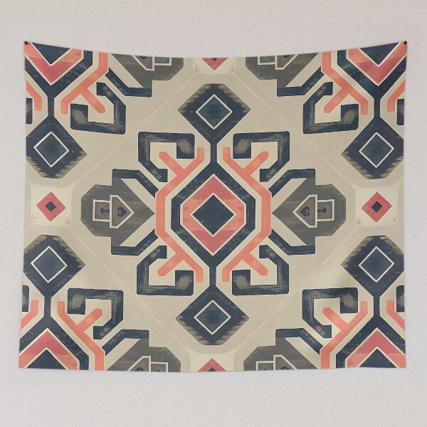 Item preview, Aztec Boho Tile Pattern – Vintage Geometric Design in Coral and Gray designed and sold by Dshoppin.