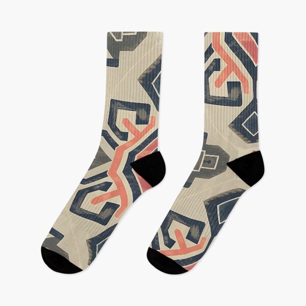 Item preview, Aztec Boho Tile Pattern – Vintage Geometric Design in Coral and Gray designed and sold by Dshoppin.