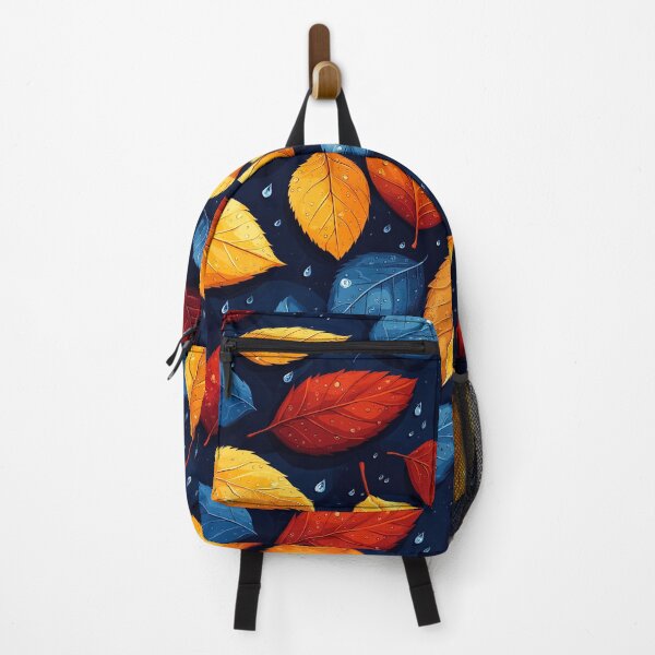 Item preview, a colorful and vibrant pattern Design of autumn leaves on a dark blue background. designed and sold by HEMRO.