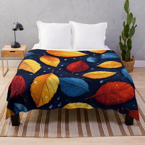 Item preview, a colorful and vibrant pattern Design of autumn leaves on a dark blue background. designed and sold by HEMRO.