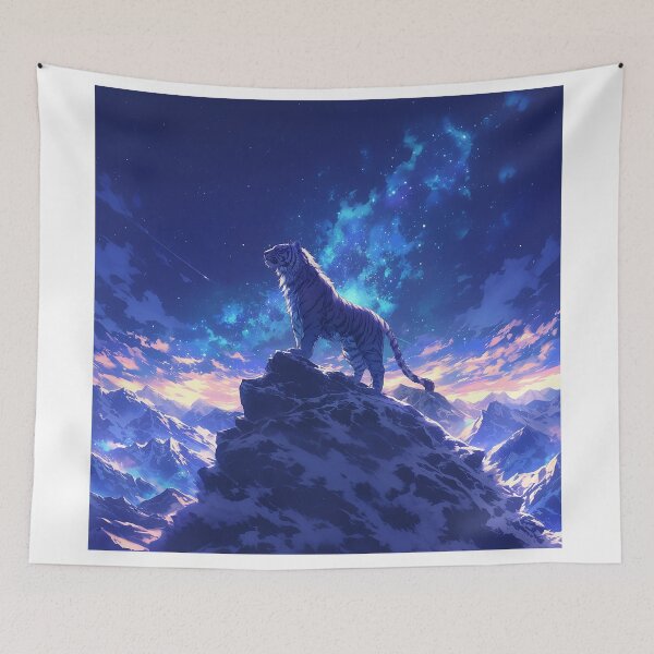Item preview, Tiger with Long Mane on Mountain Under Starry Night designed and sold by Christian Weiss.