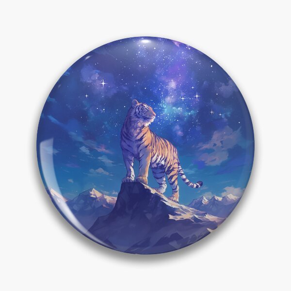 Item preview, Tiger with Long Mane on Mountain Under Starry Night designed and sold by Christian Weiss.