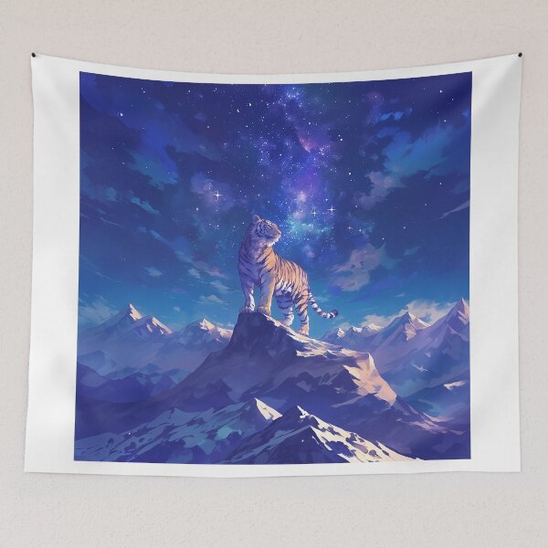 Item preview, Tiger with Long Mane on Mountain Under Starry Night designed and sold by Christian Weiss.