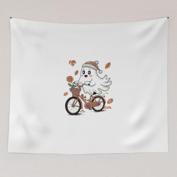 Item preview, Autumn Equinox Cute Ghost on Bike Autumn Fall designed and sold by TulipaGraphics.