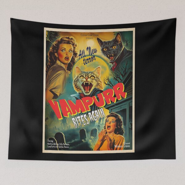 Item preview, Vampurr Bites Again - retro horror poster designed and sold by PetsArt.