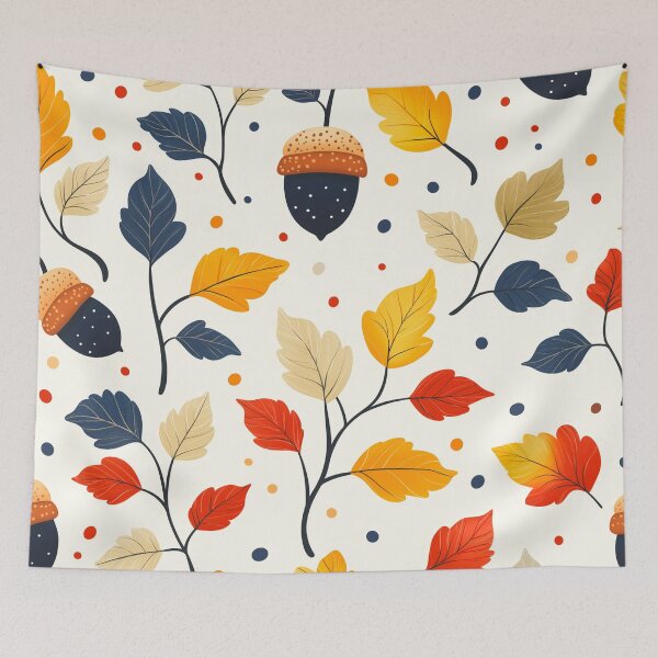 Item preview, A vibrant and autumnal pattern Design featuring acorns, leaves, and branches on a light background. designed and sold by HEMRO.