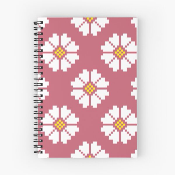 Item preview, a detailed pattern composed of pixel designs with white flowers square on pink background , design for fabric or various pattern printing works designed and sold by WanwisaChuenlom.