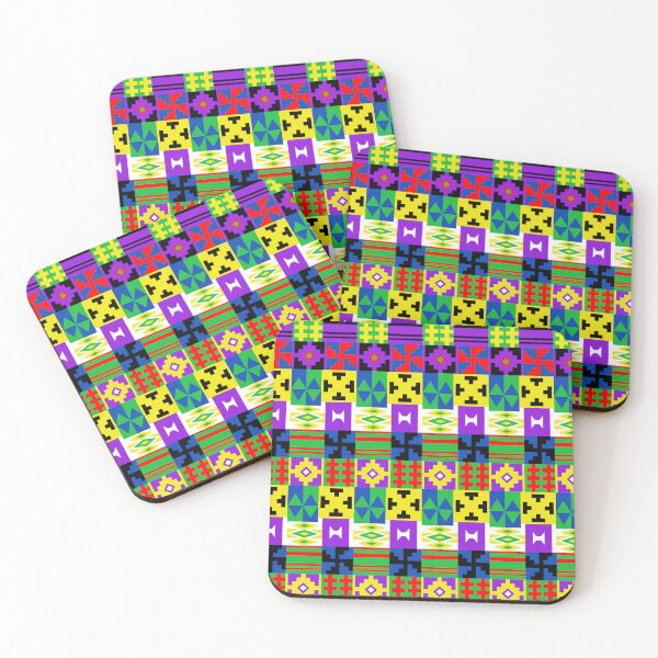 Item preview, a detailed pattern composed of square shape designs with white ,purple,black,yellow,red,blue,green , design for fabric or various pattern printing works. designed and sold by WanwisaChuenlom.
