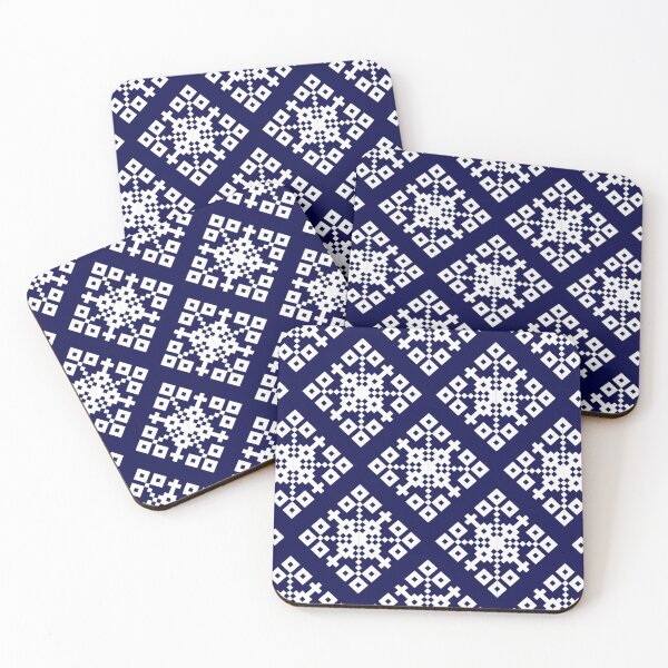 Item preview, a detailed pattern composed of pixel designs with white square on dark blue background , design for fabric or various pattern printing works. designed and sold by WanwisaChuenlom.