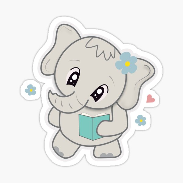 Kiana Cute & Adorable Baby Elephant with a Book – Perfect Design for Book Lovers Sticker