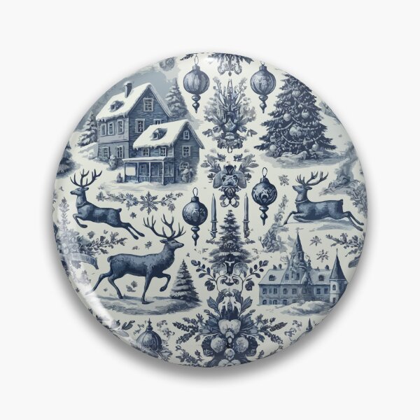Item preview, Blue and White Vintage Christmas Chinoiserie Toile designed and sold by BioscorDesigns.