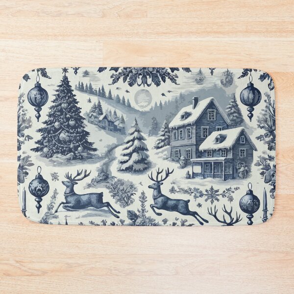 Item preview, Blue and White Vintage Christmas Chinoiserie Toile designed and sold by BioscorDesigns.