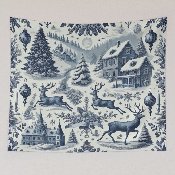 Item preview, Blue and White Vintage Christmas Chinoiserie Toile designed and sold by BioscorDesigns.