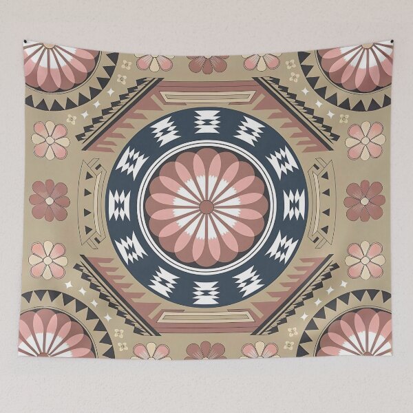 Item preview, Aztec Boho Floral Mandala | Earthy Tones of Pink and Blue Geometric Pattern designed and sold by Dshoppin.