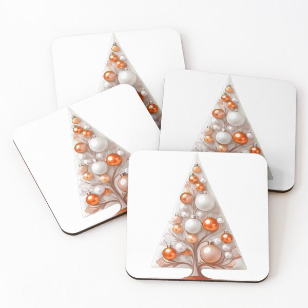Item preview, Christmas tree with beautiful ornaments, delicate, ephemeral, stylish Christmas tree pattern in 3D technique, silver and light orange. designed and sold by My-fake-places.