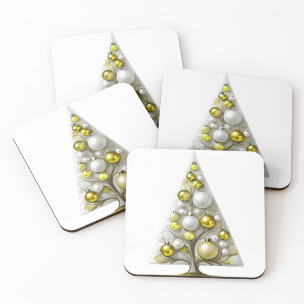 Item preview, Christmas tree with beautiful ornaments, delicate, ephemeral, stylish Christmas tree pattern in 3D technique, silver and yellow. designed and sold by My-fake-places.