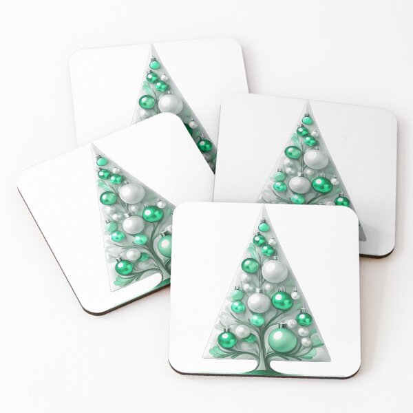 Item preview, Christmas tree with beautiful ornaments, delicate, ephemeral, stylish Christmas tree pattern in 3D technique, silver and light turquoise green. designed and sold by My-fake-places.