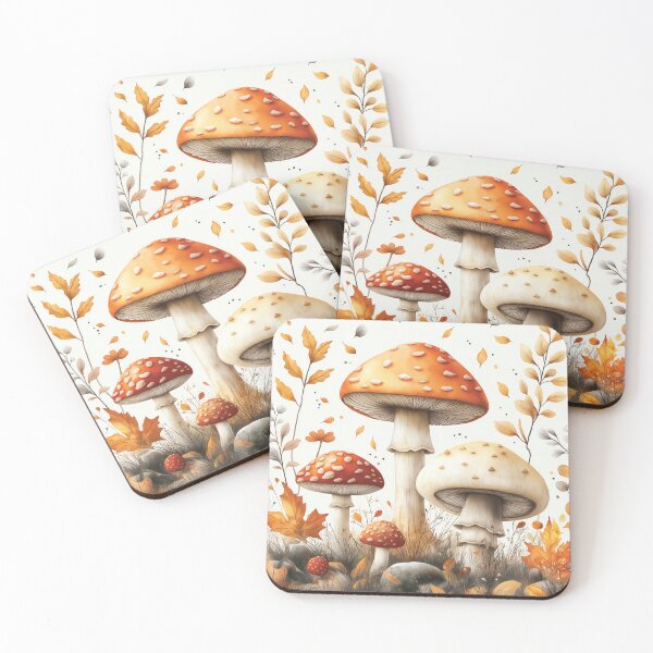 Item preview, A vibrant design of group of colorful mushrooms with autumn leaves. designed and sold by HEMRO.