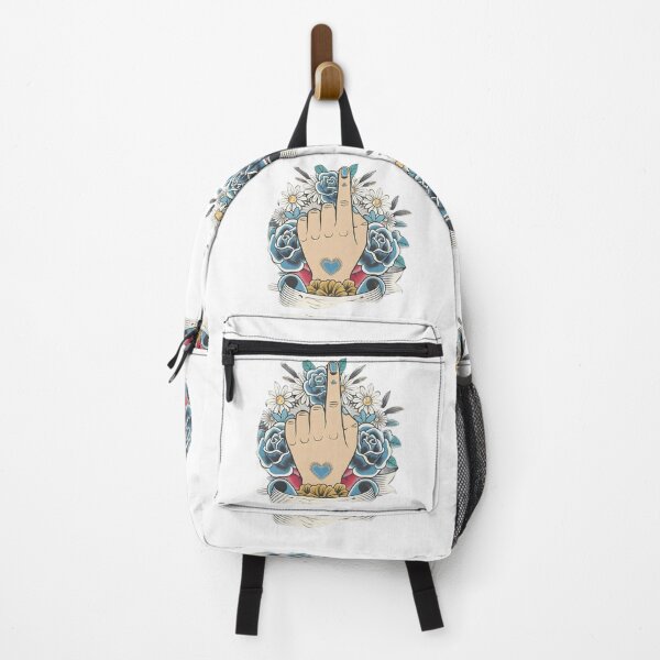 Item preview, Hand Gesture with the Index Finger Raised, Surrounded by a Decorative Arrangement of Blue and White Flowers designed and sold by macadolie.