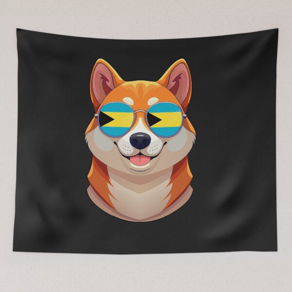 Item preview, Vintage Patriotic Shiba Inu Bahamian Flag designed and sold by DreamBrushy.