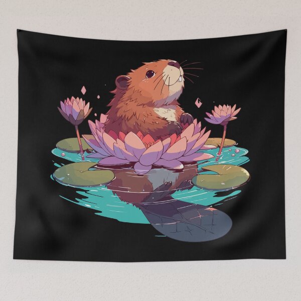 Artikelvorschau, Kawaii Biberbad mit Seerose entworfen und verkauft von TomFrontierArt.