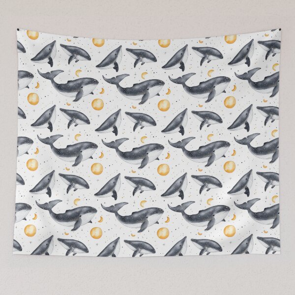Item preview, Whales floating with stars, moon, and planets. designed and sold by MystiS.