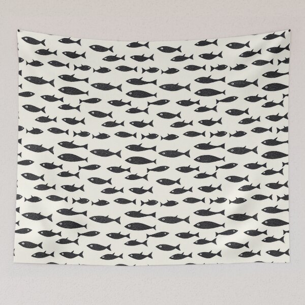 Item preview, Simple black fish pattern on a light background. designed and sold by MystiS.