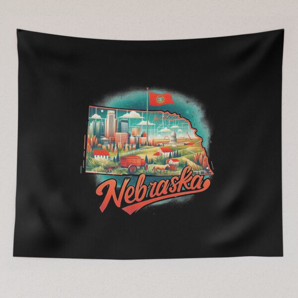 Item preview, Nebraska retro travel map of United States designed and sold by CleanDecor.