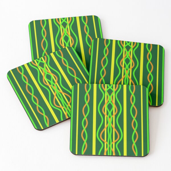 Item preview, Green, Yellow and Orange geometric wavy vertical lines pattern  designed and sold by Stefrait-7.