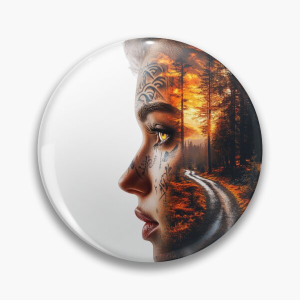 Item preview, Enigmatic Beauty in Nature: Double Exposure Art with Vibrant Tattoos & Cinematic Landscape designed and sold by MythSpire.