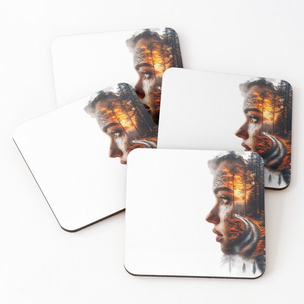 Item preview, Enigmatic Beauty in Nature: Double Exposure Art with Vibrant Tattoos & Cinematic Landscape designed and sold by MythSpire.