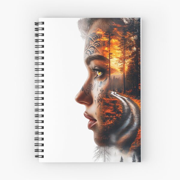 Item preview, Enigmatic Beauty in Nature: Double Exposure Art with Vibrant Tattoos & Cinematic Landscape designed and sold by MythSpire.