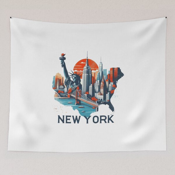 Item preview, New York retro travel map of United States designed and sold by CleanDecor.