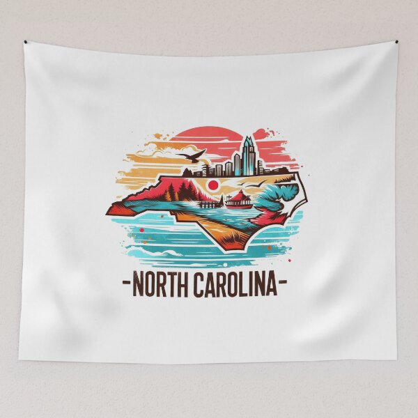 Item preview, North Carolina retro travel map of United States designed and sold by CleanDecor.