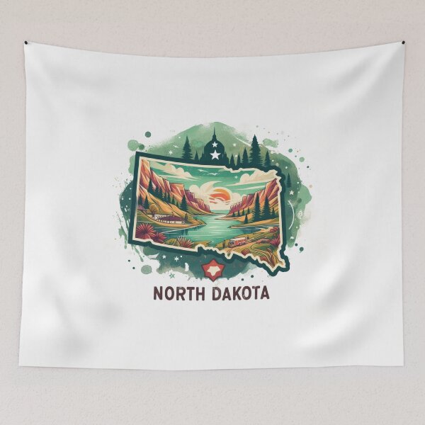 Item preview, North Dakota retro travel map of United States designed and sold by CleanDecor.