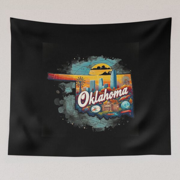 Item preview, Oklahoma retro travel map of United States designed and sold by CleanDecor.