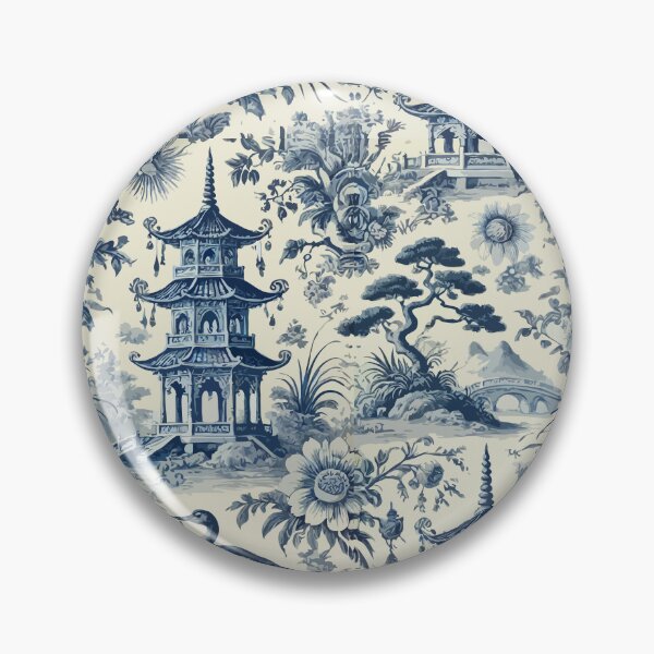 Item preview, Blue and White Vintage Chinoiserie Toile designed and sold by BioscorDesigns.