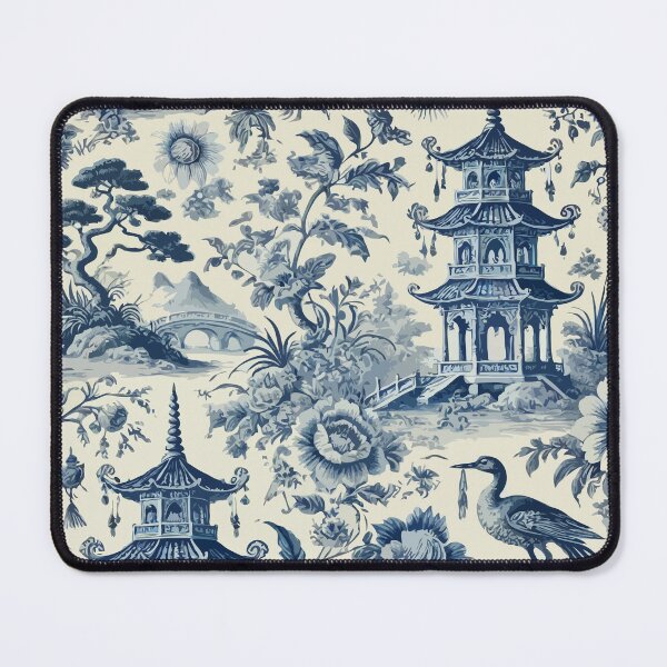 Item preview, Blue and White Vintage Chinoiserie Toile designed and sold by BioscorDesigns.